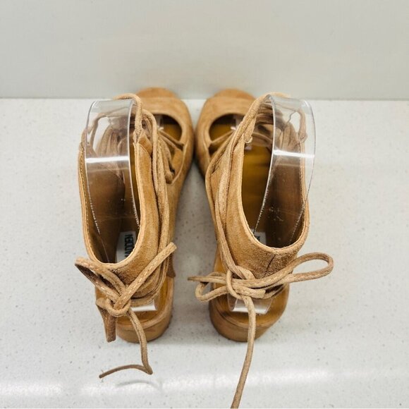 NWT Steve Madden Admire Sandals Sand Tan Leather Suede Lace Up Heel Sz 7.5B Flaw - Picture 8 of 16